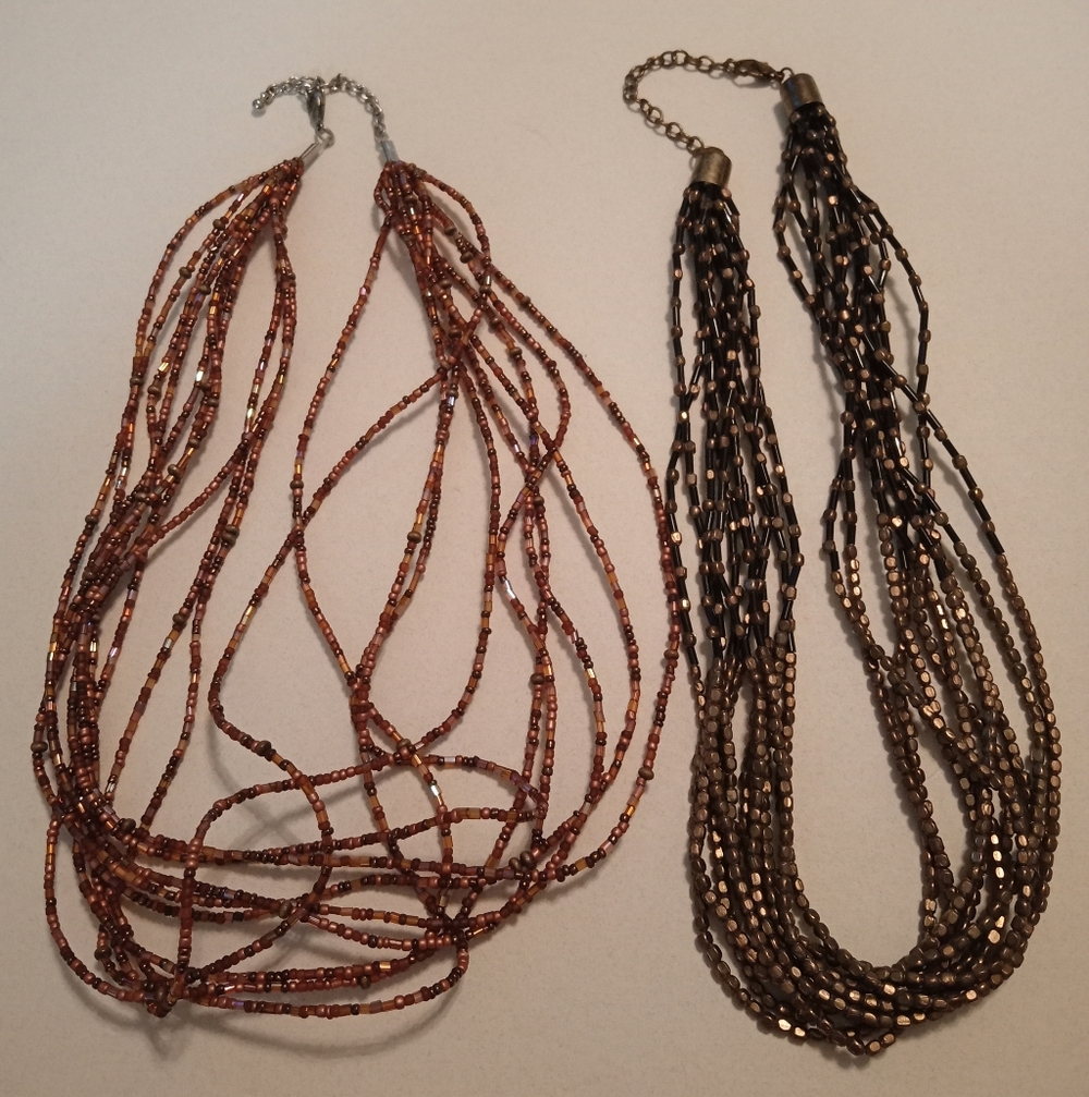 #445.  2 Piece Glass Seed Bead Multi Strand Necklace Bundle